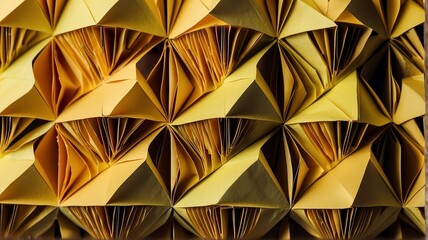 Yellow shaded pattern of paper folds in origami style from Generative AI