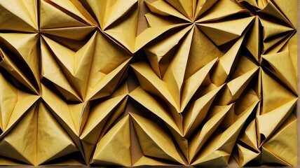 Yellow shaded pattern of paper folds in origami style from Generative AI