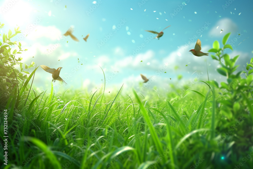 Poster spring meadow. background with selective focus and copy space
