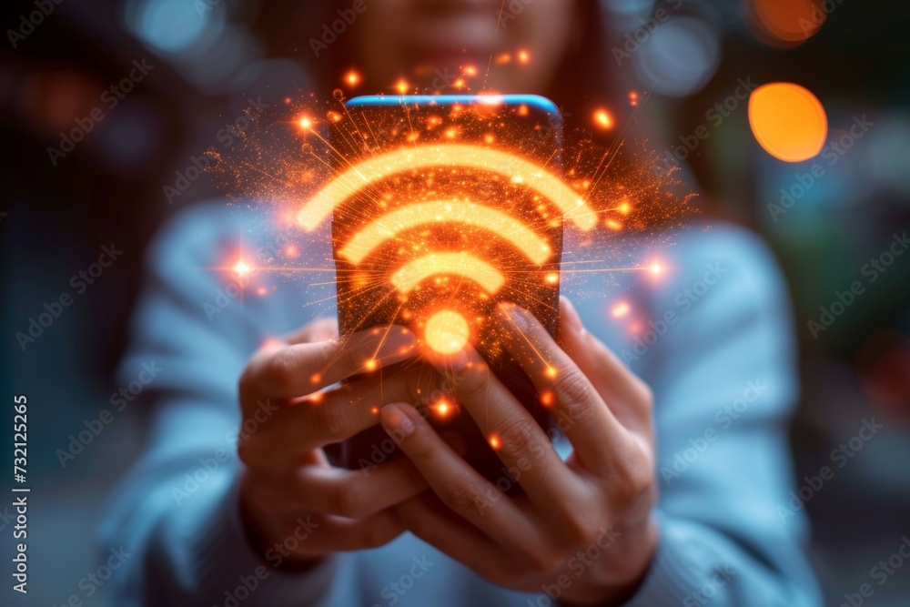 Aufkleber wi-fi signal concept. background with selective focus and copy space