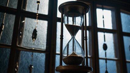 translucent figure within the upper half of the hourglass