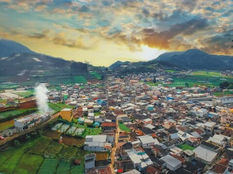 Landscapes beautiful village of Dieng wonosobo central java Indonesia. Seamless looping 4k video background with moving clouds. 
