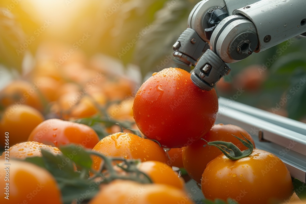 Poster modern farm with robots. backdrop with selective focus and copy space