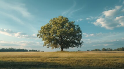 Obraz premium lonely tree in the field on a background of blue sky