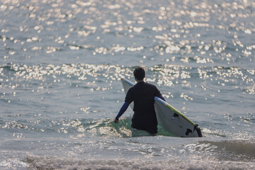 Surfboard learning beach