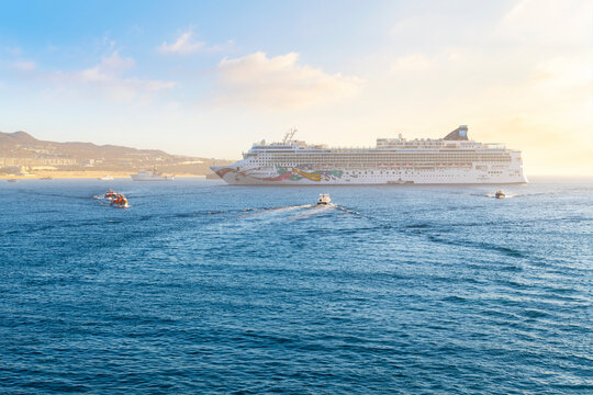 View from the port of the Norwegian Cruise Lines Jewel cruise ship anchored off the coast of Cabo San Lucas, Mexico, on January 18 2023.