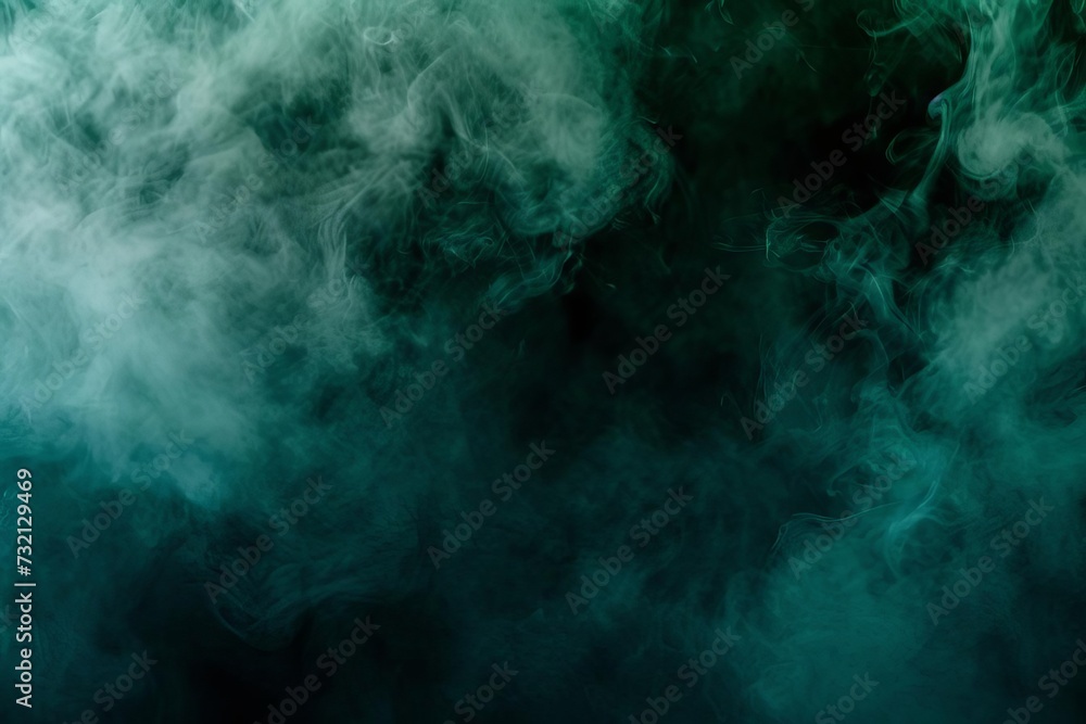 Poster abstract backdrop with a cloud of green and blue smoke on a black isolated background creating a sof
