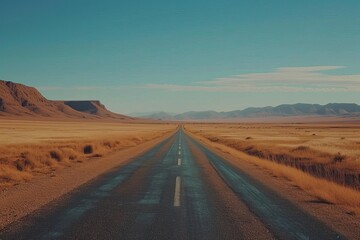 Fototapeta na wymiar Empty asphalt road leading through a desert landscape Symbolizing adventure Exploration And the journey ahead Offering a sense of freedom and possibility