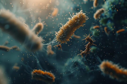 Macro shot of bacteria and virus cells in a lab Illustrating the intricate details of microbiology and the importance of scientific research in understanding and combating diseases