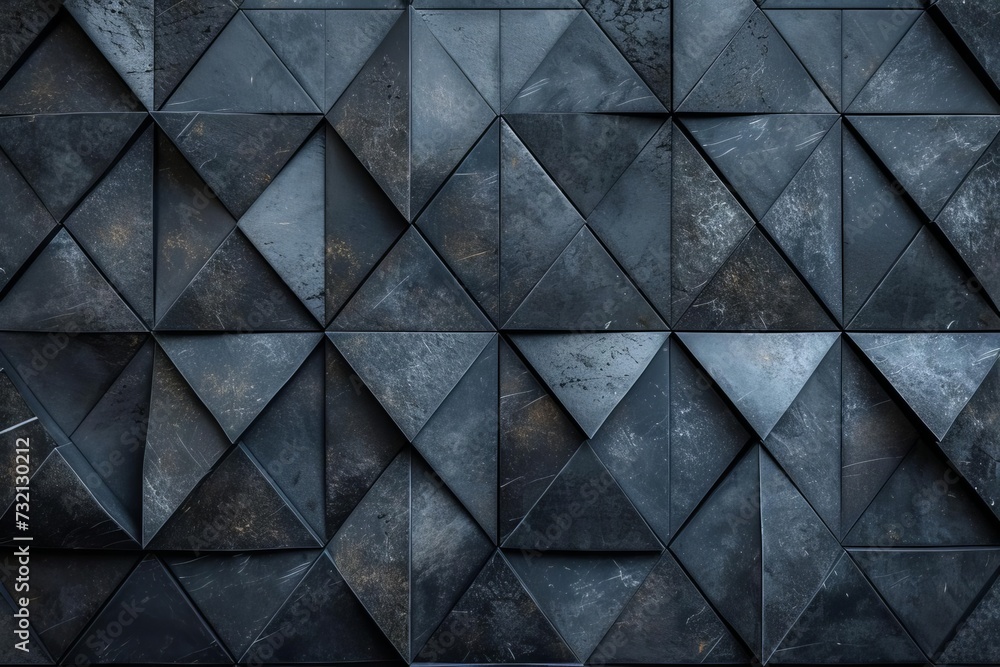 Poster polished semi-gloss wall background with tiles showcasing a triangular tile wallpaper with 3d black 