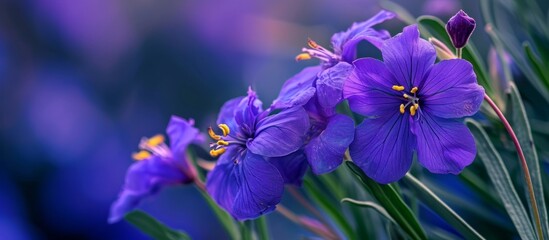 A beautiful groundcover of purple flowers, with vibrant violet petals, is blooming in the grass. These electric blue flowers are a lovely sight in the landscape.
