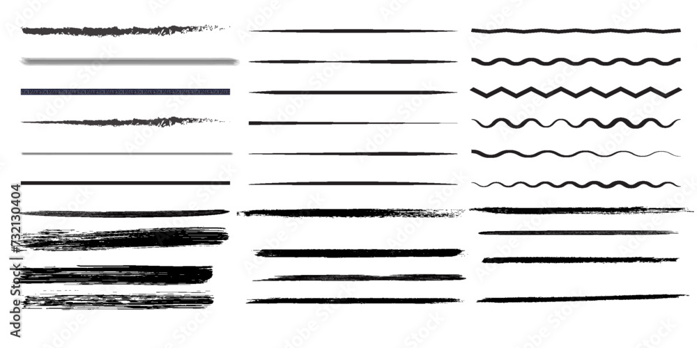 Wall mural set of wavy horizontal lines. marker hand-drawn line border set and scribble design elements. lines 