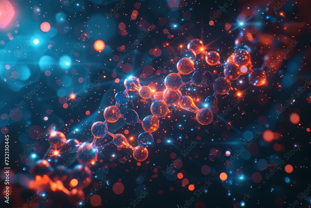 Aufkleber 3d molecular structure floating over a technology-inspired abstract background representing concepts