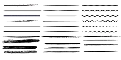 Foto op Aluminium Set of wavy horizontal lines. Marker hand-drawn line border set and scribble design elements. Lines hand drawn paint brush stroke. Vector set isolated on white. Hand drawn scribble.Black ink texture © VIRAL