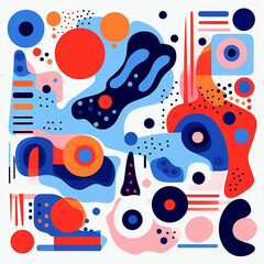 Obraz premium A colorful cartoon abstract design, in the style of light navy and red, line and dot work, color-blocked shapes, bold and dynamic, abstraction-création, bold graphic designs, 1:1.