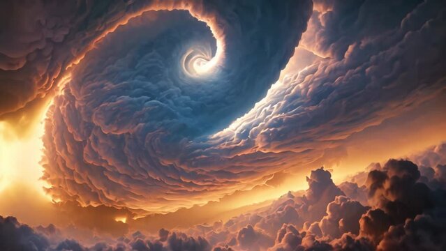 A fire hurricane ravages the cloudscape in the sky. A visual representation of climate change-induced apocalypse and natural disaster. Cinemagraph background.
