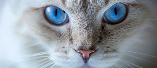 White cat with blue eyes close-up portrait.