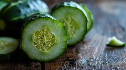 A cucumber sliced like a dumbbell weight set, motivating healthy snack choices with each step. Generative AI.