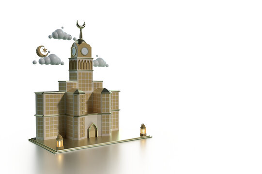 3D Minimalist Rendering of Abraj Al-Bait Towers or Makkah Royal Clock Tower in Saudi Arabia
