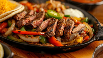 Spice up your taste buds with these sizzling fajitas bursting with TexMex flavors. Plump s of grilled chicken and steak are smothered in a mouthwatering blend of es onions - obrazy, fototapety, plakaty