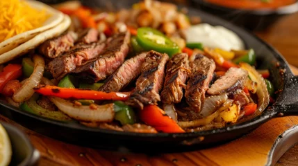 Foto op Canvas Spice up your taste buds with these sizzling fajitas bursting with TexMex flavors. Plump s of grilled chicken and steak are smothered in a mouthwatering blend of es onions © Justlight
