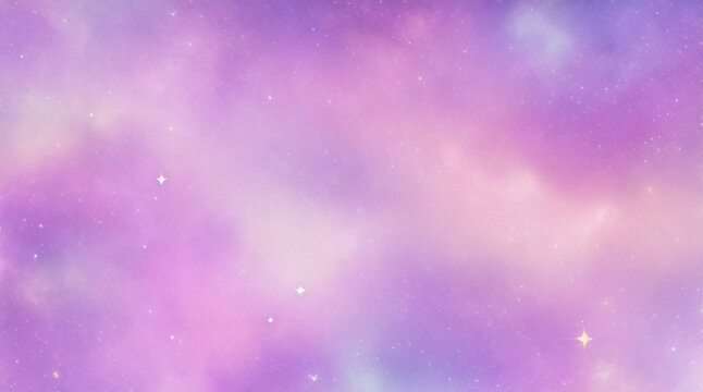 紫色のユニコーンの背景。キラキラ星とボケ味を持つパステル水彩の空。ホログラフィック テクスチャを持つファンタジー銀河。魔法の大理石の空間。