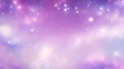 Fototapeta na wymiar 紫色のユニコーンの背景。キラキラ星とボケ味を持つパステル水彩の空。ホログラフィック テクスチャを持つファンタジー銀河。魔法の大理石の空間。