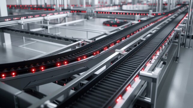 Moving conveyor belts carrying various products are powered by a network of efficiently p and monitored motors all connected to and regulated by the energy management system