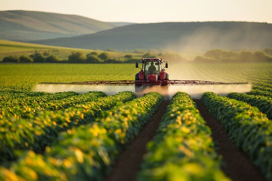 Spraying crops in rural farmland