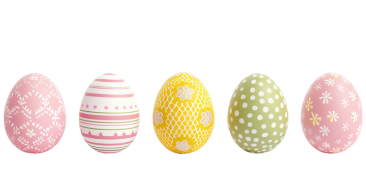 Colorful decorative Easter eggs over isolated transparent background