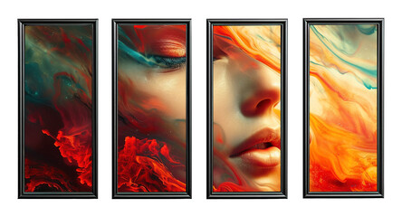 Four frames continuous wall painting over white transparent background