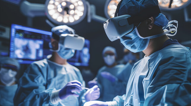 A doctor using a virtual reality headset to perform surgery, showing how technology will be used to improve healthcare in the future.