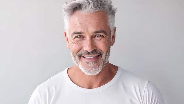 Smart handsome mid aged man model closed up Healthy face skin care with copy space.