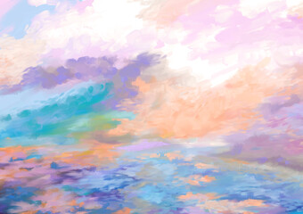 Fototapeta na wymiar impressionistic colorful seascape at sunrise or sunset
