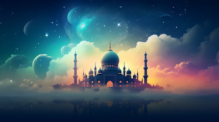 Obraz premium Glowing background for muslim feast in holy month of Ramadan Kareem