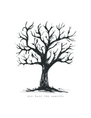 Hand drawn sketch of and old tree. Vector illustration. Isolated on white background