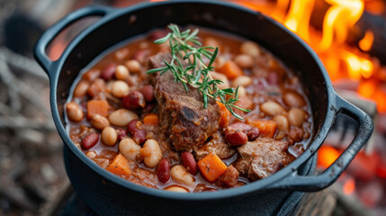 Rustic and savory this Dutch oven campfire stew is the perfect blend of tender meat hearty beans and earthy es all slowly cooked over a flickering fire.