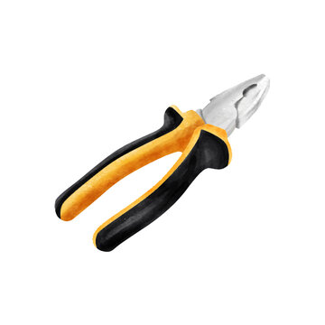 recommend clip art: Hand drawn pliers isolated on white background. Watercolor illustration