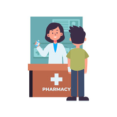 Obraz premium patient at pharmacy drug store prescription flat illustration at hospital clinic healthcare medical