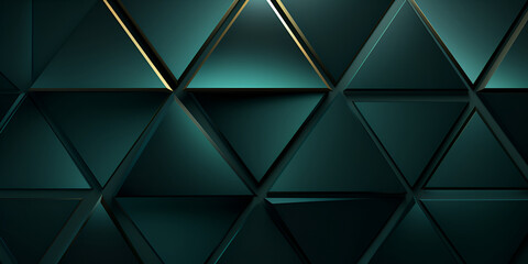 Polished,  low glowing  Wall background with green tiles. Triangular, tile, black and gold lining  Wallpaper with