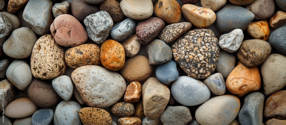 Poster attractive pebble and round rock texture as a background image.