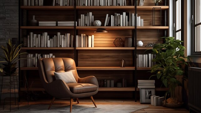 
An image featuring a home office that incorporates a cozy reading nook, with bookshelves, a comfortable chair, and a warm ambiance.