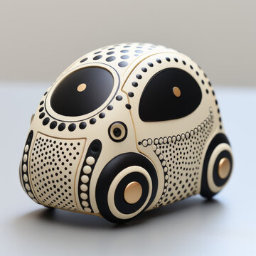 Intricate Black and White Dot-Painted Ceramic Owl Sculpture

