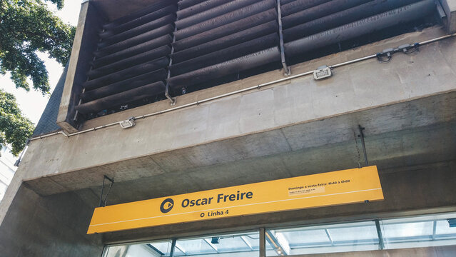 S&atilde;o Paulo, Brazil - 11-13-2022 - Facade of the Yellow Line Subway - Oscar Freire