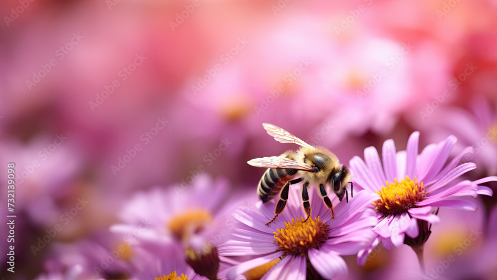 Wall mural Bee and flower with room for text created with Generative AI technology
