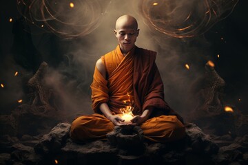 Fototapeta premium Thailand monk. Asian religion temple. Generate Ai