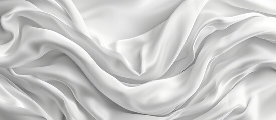 A close up of liquid-like waves on a petal-white satin fabric, resembling an artful, grey water pattern on luxurious silk linen.