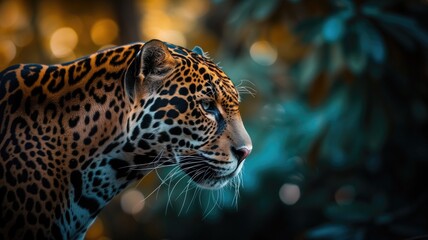 A leopard's profile against a moody blue backdrop, exuding a quiet strength