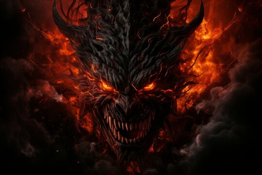 Fearsome Dark fire monster. Evil satan art. Generate Ai