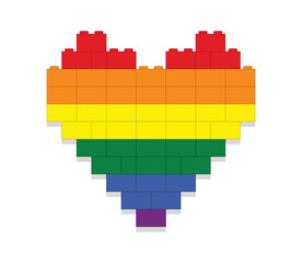Naklejka premium Rainbow heart made of blocks on white background vector illustration